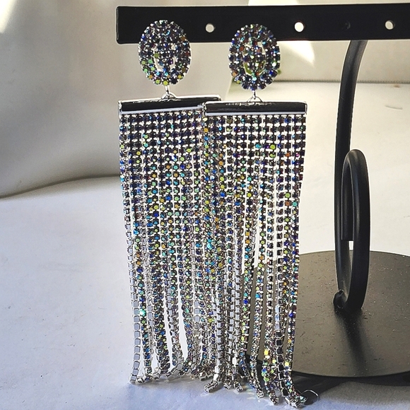 Elegant Iridescent Crystal Full Tassel Earri gs - Picture 3 of 5